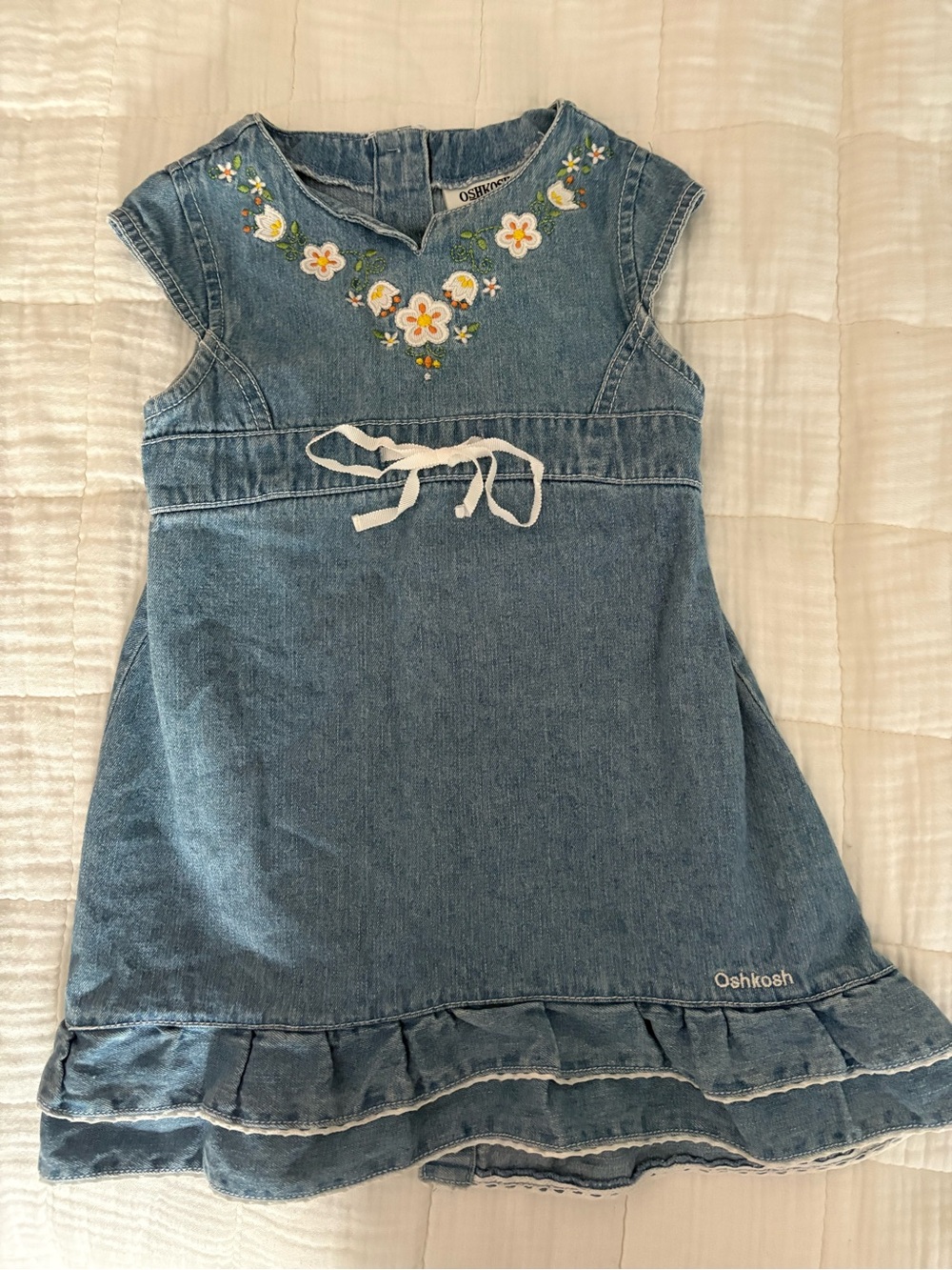 OshKosh B'gosh Denim Dress with White & Yellow Floral Embroidery